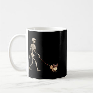 Funny Papillon Skeleton Dog Walking Halloween Dog Coffee Mug
