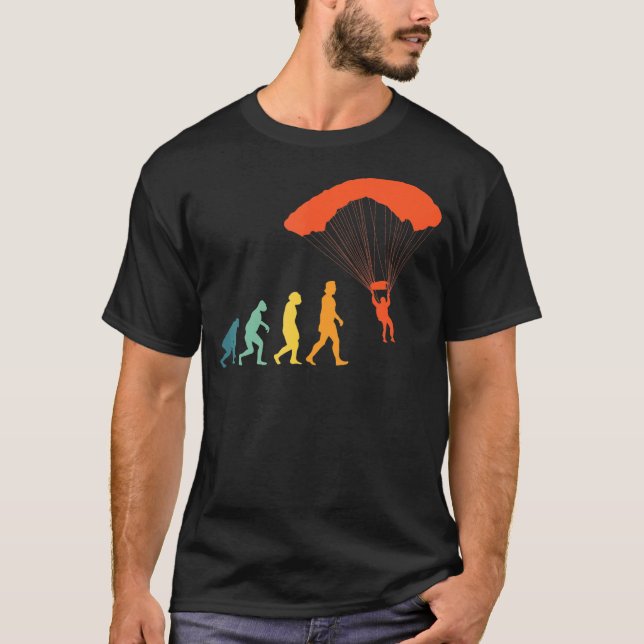 Funny Parachutists Evolution Retro Parachute Skydi T-Shirt (Front)