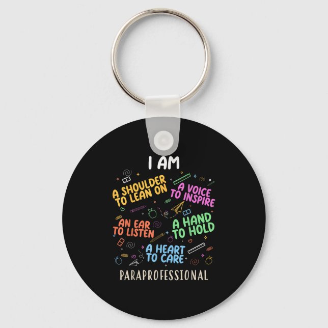 Funny Paraeducator Heart To Care Paraprofessional  Keychain (Front)