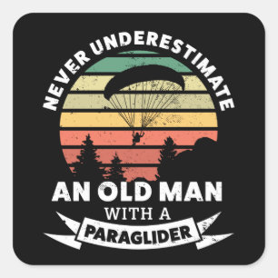 Funny Paragliding Old Man Paraglider Gift Square Sticker