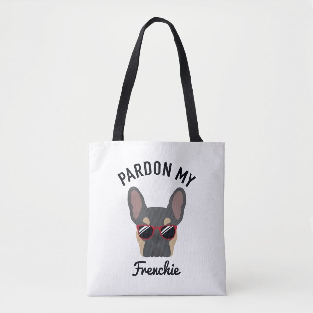 Funny Pardon my Frenchie Blue Tan French Bulldog Tote Bag (Front)