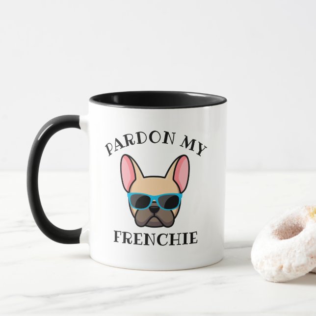 Funny Pardon my Frenchie Light Fawn French Bulldog Mug (With Donut)