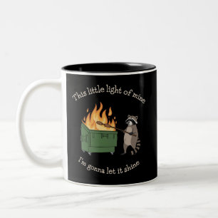 Funny Parody Dumpster Fire Raccoon Mental Health Two-Tone Coffee Mug