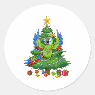 Funny Parrot Christmas Tree Lights Kids Mens Women Classic Round Sticker