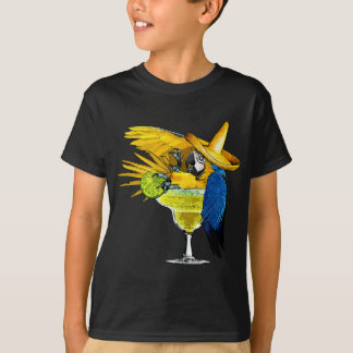 Funny Parrot in Margarita Drinking Glass Tropical  T-Shirt