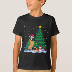 Funny Parrot Xmas Tree Lights Reindeer Hat Christm T-Shirt