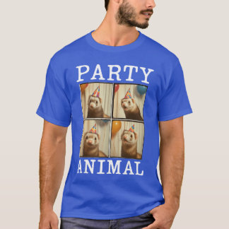 Funny Party Animal Hat Ferret Face Birthday Photob T-Shirt