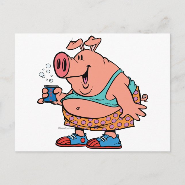 funny party animal pig hog cartoon postcard (Front)