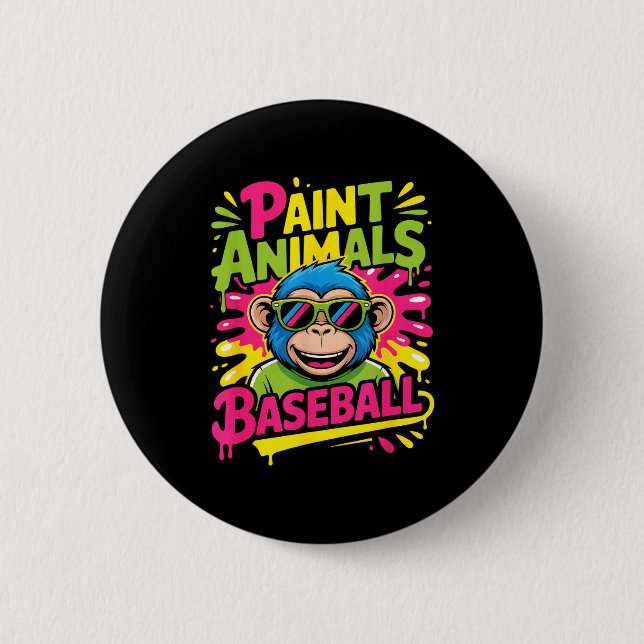 Funny party animals baseball monkey sunglasses Fun 2 Inch Round Button (Front)