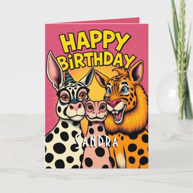 Funny Party Animals Cute Happy Birthday  Card (Front)