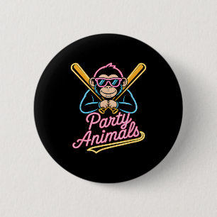 Funny party animals monkey baseball retro Funny pa 2 Inch Round Button