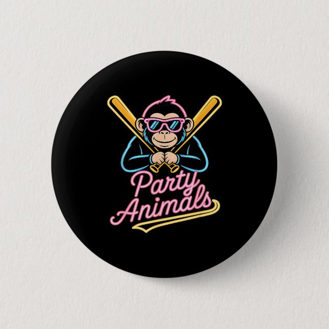 Funny party animals monkey baseball retro Funny pa 2 Inch Round Button (Front)