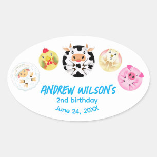 Funny Party Animals Playing Balls Rustic Farm Oval Sticker