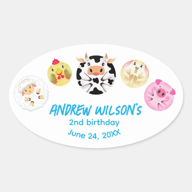 Funny Party Animals Playing Balls Rustic Farm  Oval Sticker (Front)