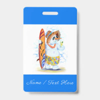 Funny Party Badge Snowman Surfer Personalized