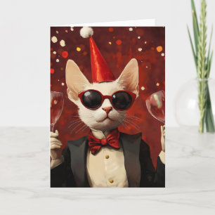 Funny Party Elegant Cat Holiday Card
