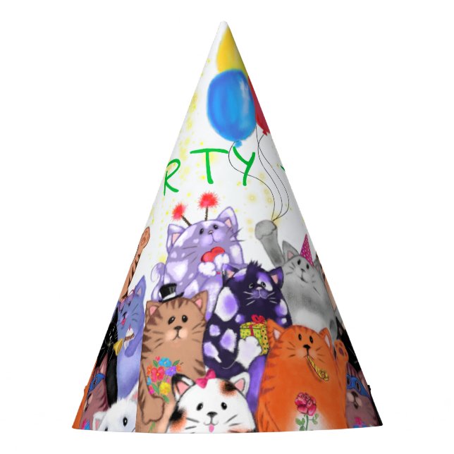Funny Party Hat with Happy Cat Party - Custom Text (Front)