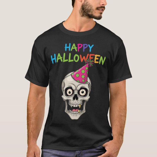 Funny Party Skull with Party Hat T-Shirt (Front)