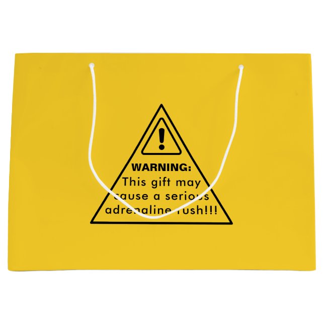Funny Party Yellow Caution Sign Large Gift Bag (Front)