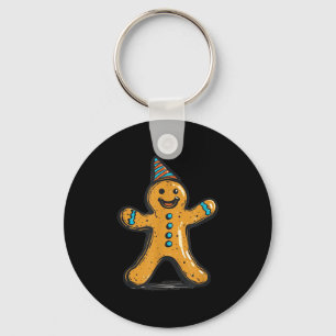 Funny Partying Gingerbread Man With Party Hat Cost Keychain