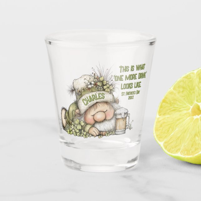 Funny Passed-Out Leprechaun Illustration  Shot Glass (Front)