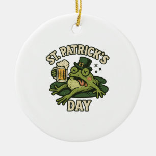 Funny Passed Out St. Patrick's Day Frog Vintage Ceramic Ornament
