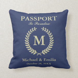 Funny Passport Look Laurel Wreath Monogram Name Throw Pillow