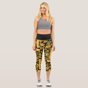 funny pasta print noodles pattern capri leggings