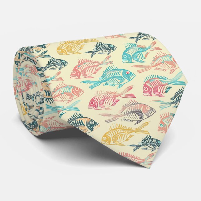 Funny Pastel Fishbone Neck Tie (Rolled)