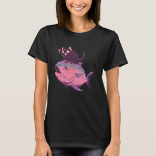 Funny Pastel Goth Kawaii Cat Riding A Fish Tuna Ca T-Shirt