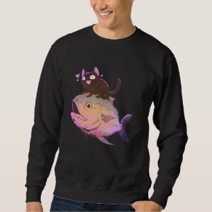 Funny Pastel Goth Kawaii Cat Riding Cute Tuna Fish Sweatshirt