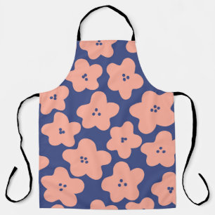 Funny pastel orange flowers on bright blue backgro apron