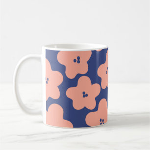 Funny pastel orange flowers on bright blue backgro coffee mug