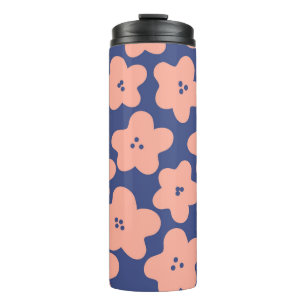 Funny pastel orange flowers on bright blue backgro thermal tumbler