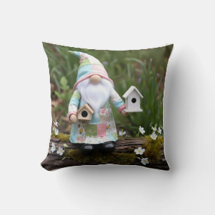 Funny Patchwork Gnome: Home Sweet Birdhouse Throw Pillow