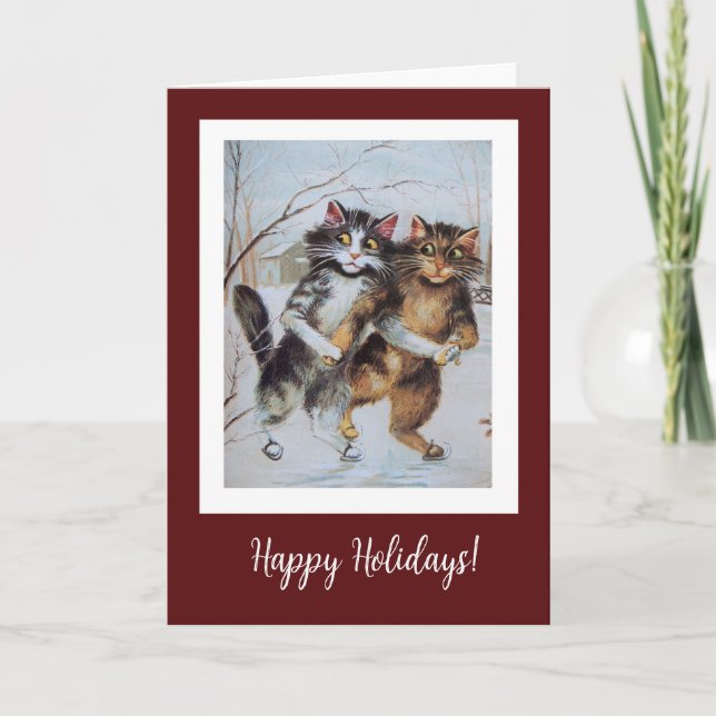 Funny Patinage de glace chats Carte de Noël (Devant)