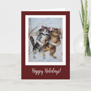 Funny Patinage de glace chats Carte de Noël