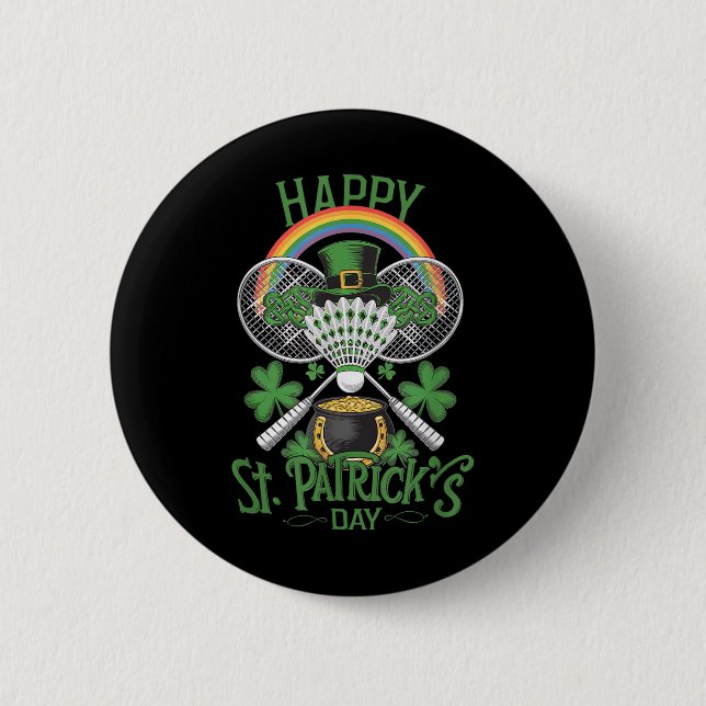 Funny Patricks Day Badminton Costume Four-leaf Clo 2 Inch Round Button (Front)