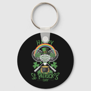 Funny Patricks Day Badminton Costume Four-leaf Clo Keychain