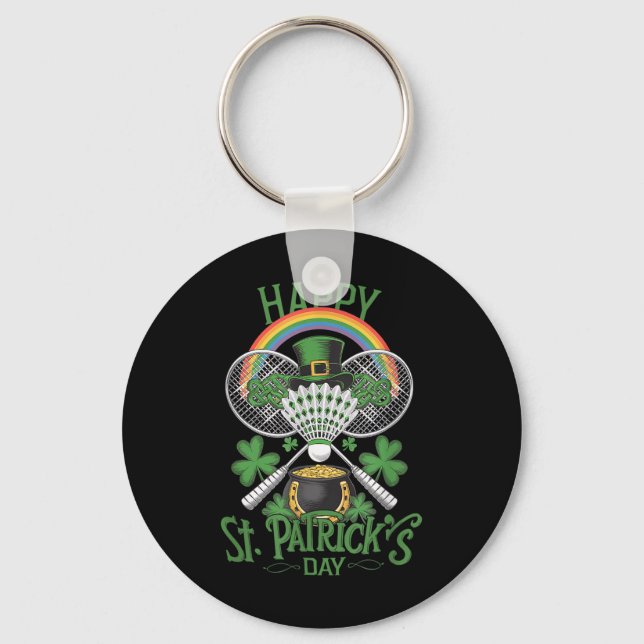 Funny Patricks Day Badminton Costume Four-leaf Clo Keychain (Front)
