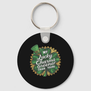 Funny Patricks Day My Lucky Charm Greener Than You Keychain