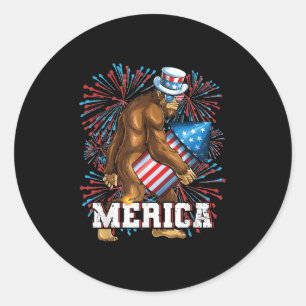 Funny Patriot Sasquatch Bigfoot Fireworks Sungles  Classic Round Sticker