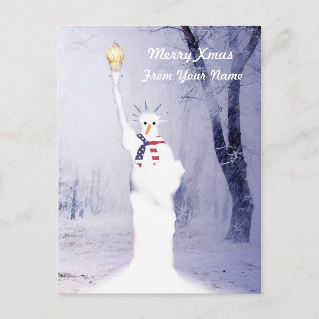 Funny Patriotic American snowman christmas Holiday Postcard (Front)