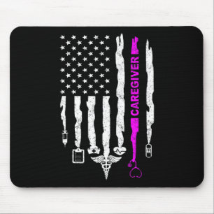 Funny Patriotic Caregiver Nurse Usa Flag 4th Of Ju Mouse Pad