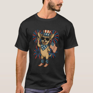 Funny Patriotic Chihuahua USA Flag Boots 4th July  T-Shirt