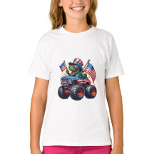 Funny Patriotic Dinosaur T Rex On Monster Truck 