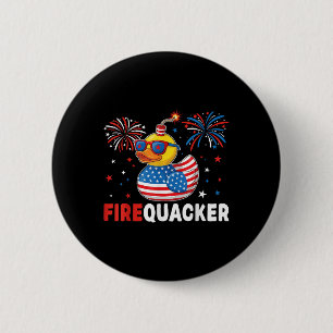Funny Patriotic Duck Firequacker Pun Independence  2 Inch Round Button