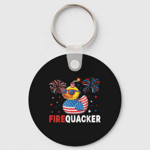 Funny Patriotic Duck Firequacker Pun Independence Keychain