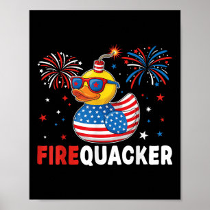 Funny Patriotic Duck Firequacker Pun Independence  Poster