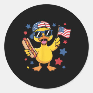 Funny Patriotic Duck Usa Flag 4th Of July Hotdog B Classic Round Sticker